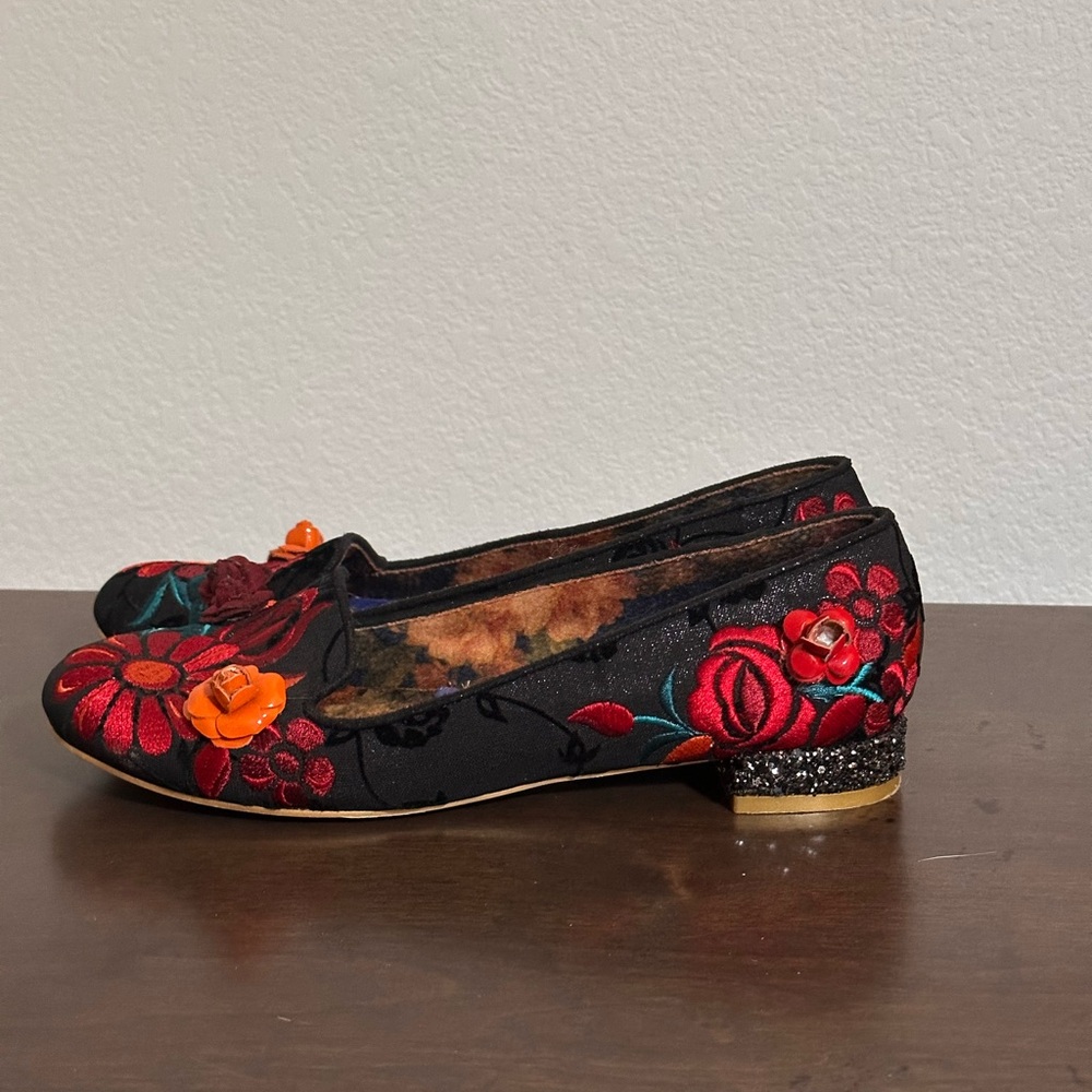 Irregular‎ Choice Casa Blanka Black Floral Embroidered Flats Women UK 38 US 7.5 - Picture 4 of 14